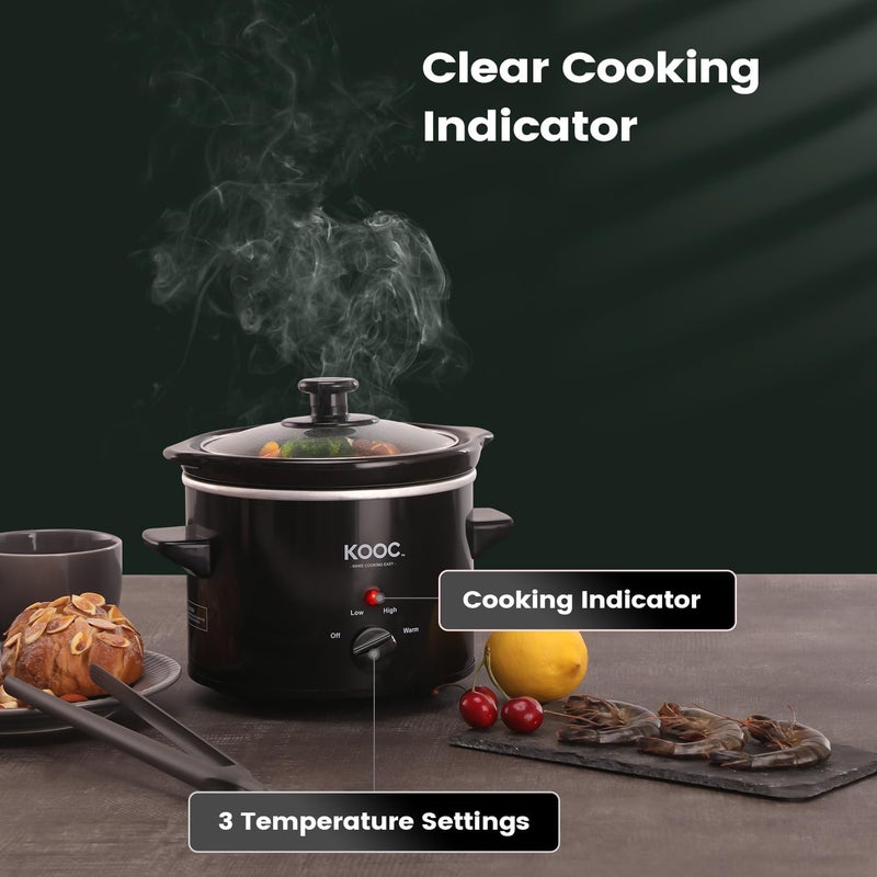 KOOC Small Slow Cooker, 2-Quart, Free Liners Included for Easy Clean-up, Upgraded Ceramic Pot, Adjustable Temp, Nutrient Loss Reduction, Stainless Steel, Black, Round… - Image 5